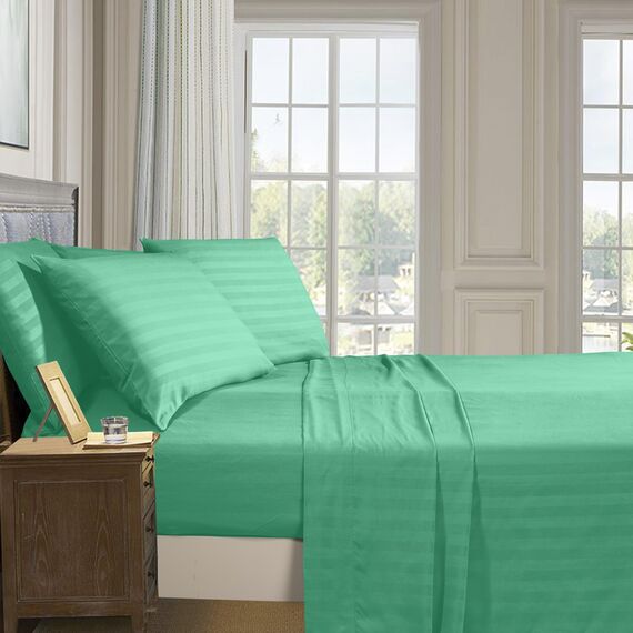 Elegant Comfort Weichstes und gemütlichstes 6-teiliges Bettlaken-Set, 1500 hochwertige Mikrofaser in Hotelqualität, Tiefe Taschen, knitterfrei, 6-teiliges Damast-Streifen-Bettwäsche-Set, voll