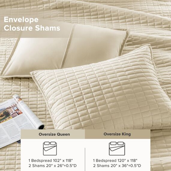 Comfort Spaces Kienna Bettwäsche-Set, luxuriös, doppelseitiges Näh-Design, alle Jahreszeiten, leicht, Tagesdecke, Bettwäsche, passende Kissenbezüge, übergroßes Kingsize-Bett (304,8 x 299,7 cm),
