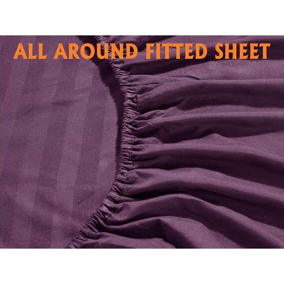 Eleganten Komfort Best, Weichsten, coziest 6 Tabelle Sets. – 1500 Fadenzahl Ägyptische Qualität Luxuriöse knitterfrei 6 Damast Streifen Bed Sheet Set, California King aubergine/violett