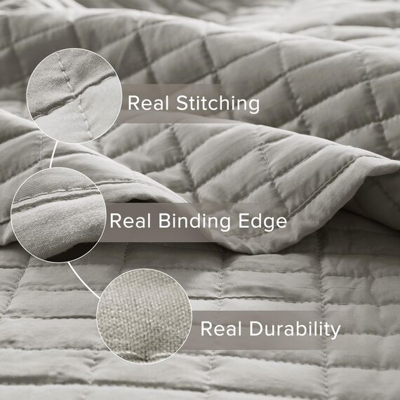 Comfort Spaces Kienna Quilt-Set, luxuriöse doppelseitige Nähte, Sommerdecke, leicht, weich, für alle Jahreszeiten, passender Kissenbezug, grau, Decke für Doppelbett, XL (167,6 x 228,6 cm), 2-teilig