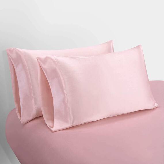 Homiest 4-teiliges Satin-Bettwäsche-Set, luxuriöses seidiges Satin-Bettwäsche-Set mit tiefen Taschen, 1 Spannbetttuch + 1 Bettlaken + 2 Kissenbezüge (King-Size-Größe, Blush Pink)
