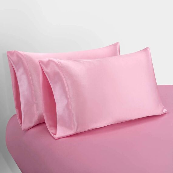 Homiest 4-teiliges Satin-Bettwäsche-Set, luxuriöses, seidiges Satin-Bettwäsche-Set mit tiefer Tasche, 1 Spannbetttuch + 1 Bettlaken + 2 Kissenbezüge (King-Size, Rosa)