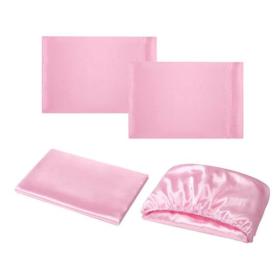 Homiest 4-teiliges Satin-Bettwäsche-Set, luxuriöses, seidiges Satin-Bettwäsche-Set mit tiefer Tasche, 1 Spannbetttuch + 1 Bettlaken + 2 Kissenbezüge (King-Size, Rosa)