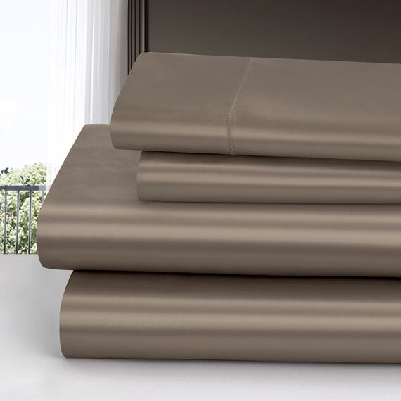 Homiest 4-teiliges Satin-Bettwäsche-Set, luxuriöses, seidiges Satin-Bettwäsche-Set mit tiefer Tasche, 1 Spannbetttuch + 1 Bettlaken + 2 Kissenbezüge (King-Size, Alufolienbraun)