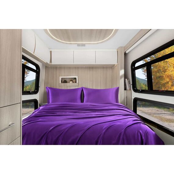 Homiest 4-teiliges RV-Satin-Bettwäsche-Set für Queen-Size-Betten, luxuriöses seidiges Satin-Bettwäsche-Set mit 25.4 cm tiefer Tasche, Camper-Queen-Bettlaken, kurze Queen, lila)