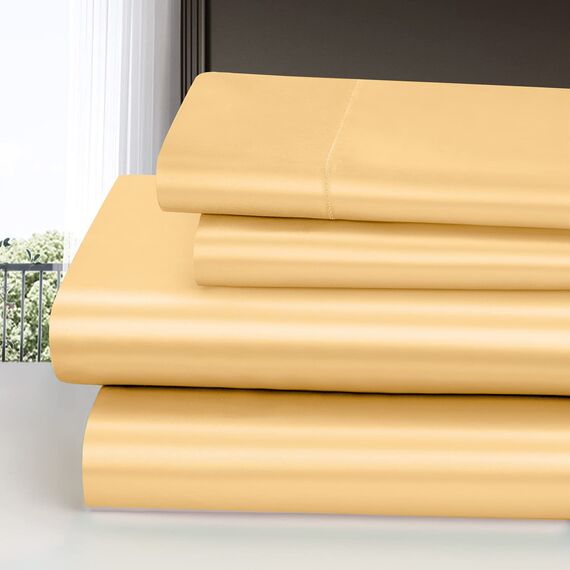 Homiest 4-teiliges Satin-Bettwäsche-Set, luxuriöses, seidiges Satin-Bettwäsche-Set mit tiefer Tasche, 1 Spannbetttuch + 1 Bettlaken + 2 Kissenbezüge (King-Size, Gold)