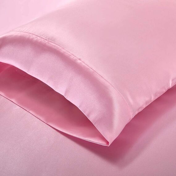Homiest 4-teiliges Satin-Bettwäsche-Set, luxuriöses, seidiges Satin-Bettwäsche-Set mit tiefer Tasche, 1 Spannbetttuch + 1 Bettlaken + 2 Kissenbezüge (King-Size, Rosa)