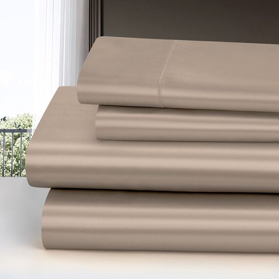 Homiest 4-teiliges Satin-Bettwäsche-Set, luxuriöses, seidiges Satin-Bettwäsche-Set mit tiefer Tasche, 1 Spannbetttuch + 1 Bettlaken + 2 Kissenbezüge (King-Size, Taupe)