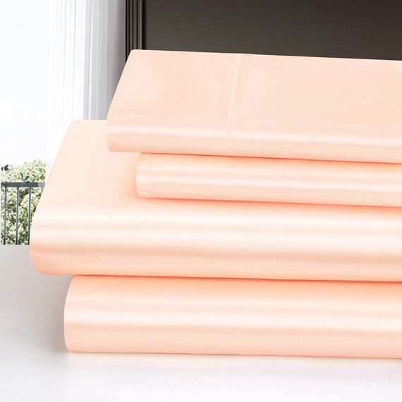 Homiest 4-teiliges Satin-Bettwäsche-Set, luxuriöses, seidiges Satin-Bettwäsche-Set mit tiefer Tasche, 1 Spannbetttuch + 1 Bettlaken + 2 Kissenbezüge (King-Size, Champagner)