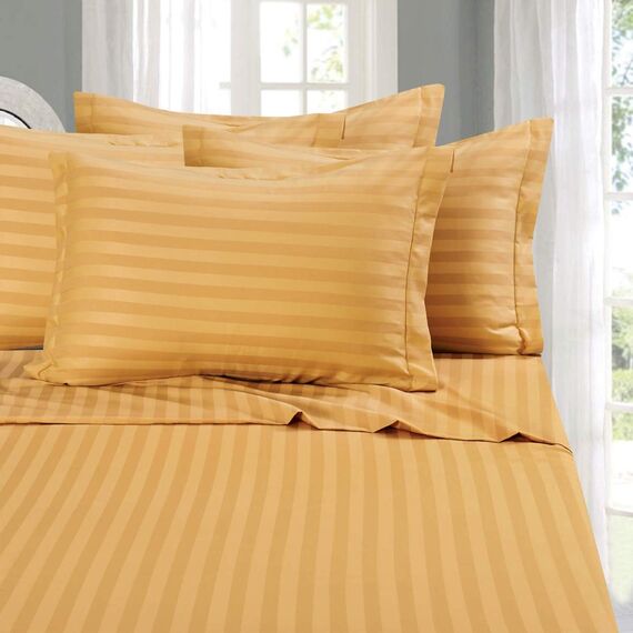 Eleganten Komfort Best, Weichsten, coziest 6 Tabelle Sets. – 1500 Fadenzahl Ägyptische Qualität Luxuriöse knitterfrei 6 Damast Streifen Bed Sheet Set, Queen Camel/Gold