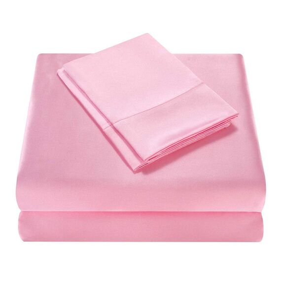 Homiest 4-teiliges Satin-Bettwäsche-Set, luxuriöses, seidiges Satin-Bettwäsche-Set mit tiefer Tasche, 1 Spannbetttuch + 1 Bettlaken + 2 Kissenbezüge (King-Size, Rosa)