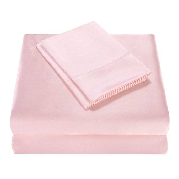 Homiest 4-teiliges Satin-Bettwäsche-Set, luxuriöses seidiges Satin-Bettwäsche-Set mit tiefen Taschen, 1 Spannbetttuch + 1 Bettlaken + 2 Kissenbezüge (King-Size-Größe, Blush Pink)