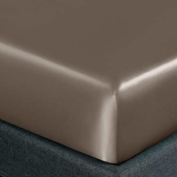 Homiest 4-teiliges Satin-Bettwäsche-Set, luxuriöses, seidiges Satin-Bettwäsche-Set mit tiefer Tasche, 1 Spannbetttuch + 1 Bettlaken + 2 Kissenbezüge (King-Size, Alufolienbraun)