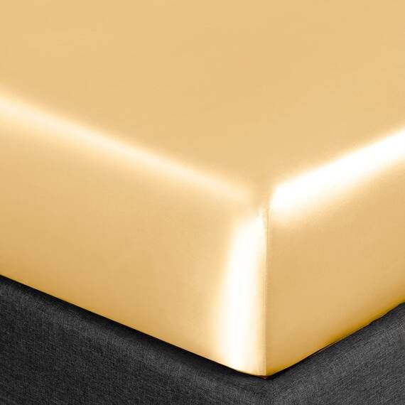 Homiest 4-teiliges Satin-Bettwäsche-Set, luxuriöses, seidiges Satin-Bettwäsche-Set mit tiefer Tasche, 1 Spannbetttuch + 1 Bettlaken + 2 Kissenbezüge (Queen-Size, Gold)