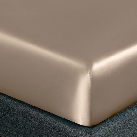 Homiest 4-teiliges Satin-Bettwäsche-Set, luxuriöses, seidiges Satin-Bettwäsche-Set mit tiefer Tasche, 1 Spannbetttuch + 1 Bettlaken + 2 Kissenbezüge (King-Size, Taupe)