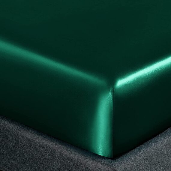 Homiest 3-teiliges Satin-Bettwäsche-Set, luxuriöses, seidiges Satin-Bettwäsche-Set mit tiefer Tasche, 1 Spannbetttuch + 1 Bettlaken + 1 Kissenbezug (Doppelbettgröße, schwarzgrün)
