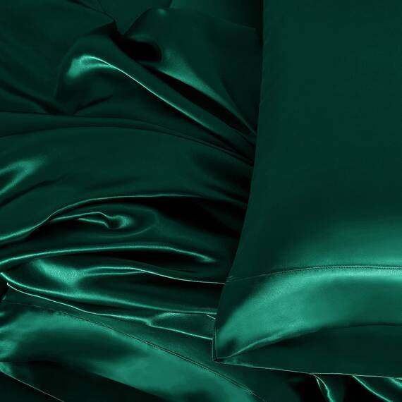 Homiest 4-teiliges Satin-Bettwäsche-Set, luxuriöses, seidiges Satin-Bettwäsche-Set mit tiefer Tasche, 1 Spannbetttuch + 1 Bettlaken + 2 Kissenbezüge (King-Size, schwarzgrün)