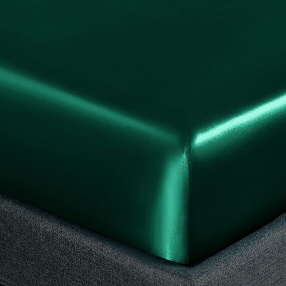 Homiest 4-teiliges Satin-Bettwäsche-Set, luxuriöses, seidiges Satin-Bettwäsche-Set mit tiefer Tasche, 1 Spannbetttuch + 1 Bettlaken + 2 Kissenbezüge (Queen-Size-Größe, schwarzgrün)