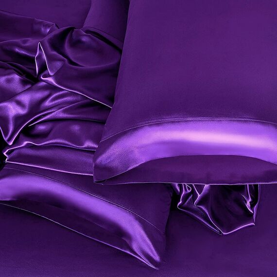 Homiest 4-teiliges RV-Satin-Bettwäsche-Set für Queen-Size-Betten, luxuriöses seidiges Satin-Bettwäsche-Set mit 25.4 cm tiefer Tasche, Camper-Queen-Bettlaken, kurze Queen, lila)