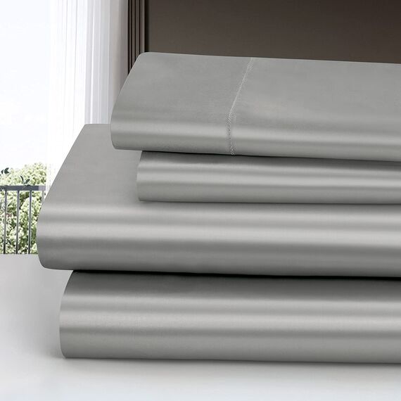 Homiest 3-teiliges Satin-Bettwäsche-Set, luxuriöses, seidiges Satin-Bettwäsche-Set mit tiefer Tasche, 1 Spannbetttuch + 1 Bettlaken + 1 Kissenbezug (Twin XL-Größe, hellgrau)