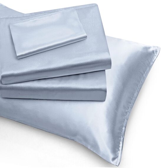 Homiest 4-teiliges extra tiefes Satin-Bettwäsche-Set, volle Größe, 45.7,61 cm tiefe Taschen-Bettlaken, babyblaues Satin-Bettlaken-Set, luxuriöses Spannbetttuch-Set, passend für ultratiefe Matratzen