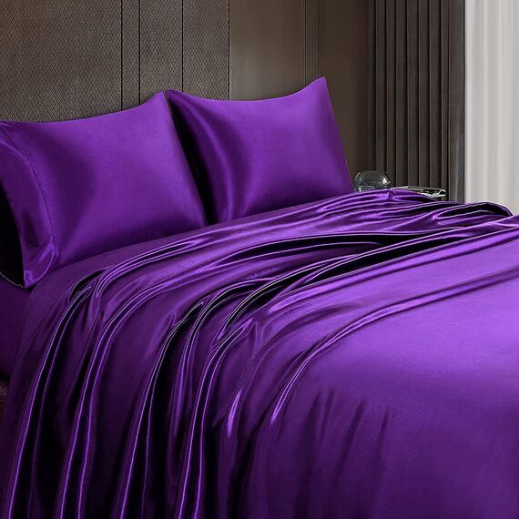 Homiest 4-teiliges RV-Satin-Bettwäsche-Set für Queen-Size-Betten, luxuriöses seidiges Satin-Bettwäsche-Set mit 25.4 cm tiefer Tasche, Camper-Queen-Bettlaken, kurze Queen, lila)