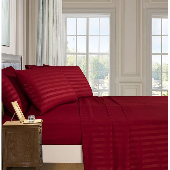 Eleganten Komfort Best, Weichsten, coziest 6 Tabelle Sets. – 1500 Fadenzahl Ägyptische Qualität Luxuriöse knitterfrei 6 Damast Streifen Bed Sheet Set, Queen Burgund