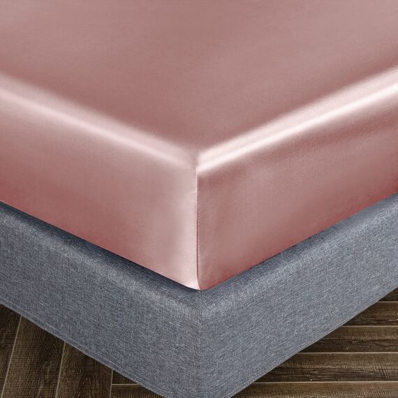 Homiest 4-teiliges Satin-Bettwäsche-Set, luxuriöses, seidiges Satin-Bettwäsche-Set mit tiefer Tasche, 1 Spannbetttuch + 1 Bettlaken + 2 Kissenbezüge (King-Size, sattes Pink)