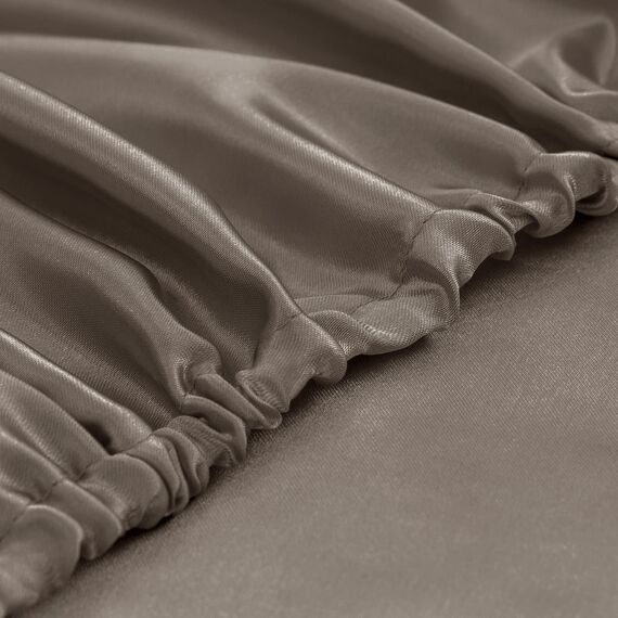 Homiest 4-teiliges Satin-Bettwäsche-Set, luxuriöses, seidiges Satin-Bettwäsche-Set mit tiefer Tasche, 1 Spannbetttuch + 1 Bettlaken + 2 Kissenbezüge (King-Size, Alufolienbraun)