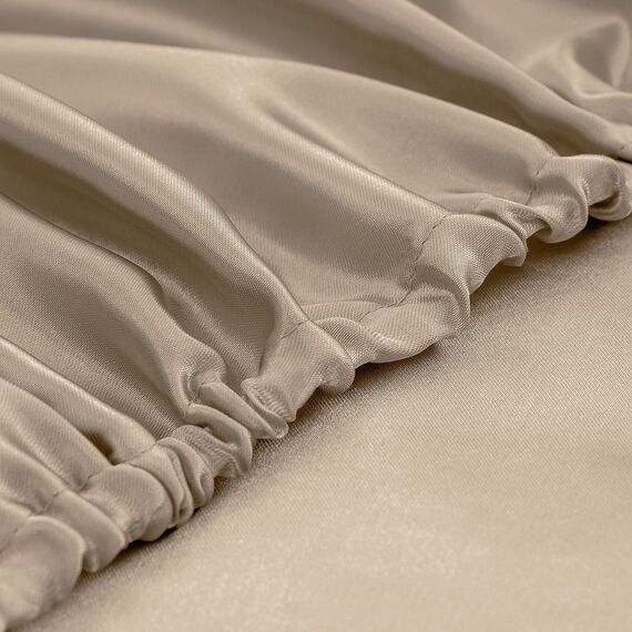 Homiest 4-teiliges Satin-Bettwäsche-Set, luxuriöses, seidiges Satin-Bettwäsche-Set mit tiefer Tasche, 1 Spannbetttuch + 1 Bettlaken + 2 Kissenbezüge (King-Size, Taupe)