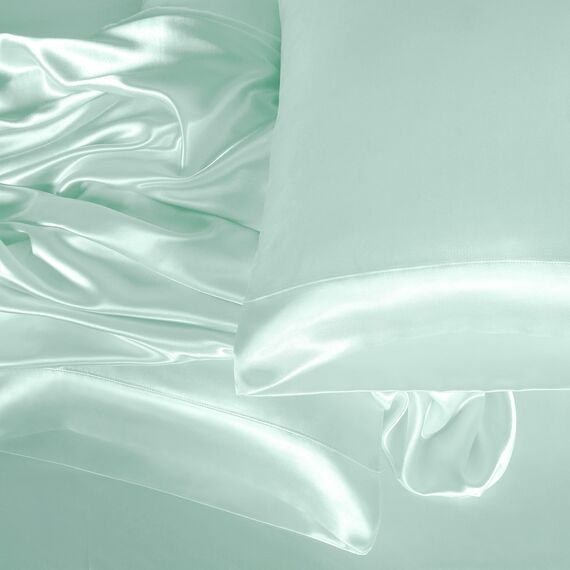Homiest 4-teiliges Satin-Bettwäsche-Set, luxuriöses, seidiges Satin-Bettwäsche-Set mit tiefer Tasche, 1 Spannbetttuch + 1 Bettlaken + 2 Kissenbezüge (King-Size, Mintgrün)