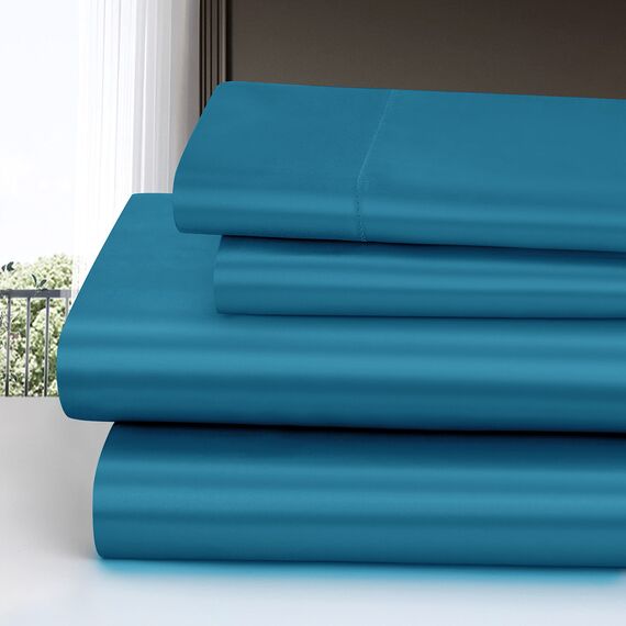 Homiest 4-teiliges Satin-Bettwäsche-Set, luxuriöses, seidiges Satin-Bettwäsche-Set mit tiefer Tasche, 1 Spannbetttuch + 1 Bettlaken + 2 Kissenbezüge (King-Size, Seeblau)