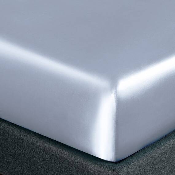 Homiest 4-teiliges Satin-Bettwäsche-Set mit tiefer Tasche, 1 Spannbetttuch + 1 Bettlaken + 2 Kissenbezüge (Queen-Size-Größe, Babyblau)