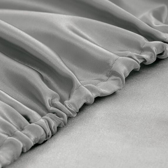 Homiest 3-teiliges Satin-Bettwäsche-Set, luxuriöses, seidiges Satin-Bettwäsche-Set mit tiefer Tasche, 1 Spannbetttuch + 1 Bettlaken + 1 Kissenbezug (Twin XL-Größe, hellgrau)