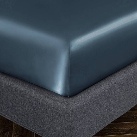 Homiest 4-teiliges Satin-Bettwäsche-Set mit tiefer Tasche, 1 Spannbetttuch + 1 Bettlaken + 2 Kissenbezüge (King Size, Deep Sea Blue)