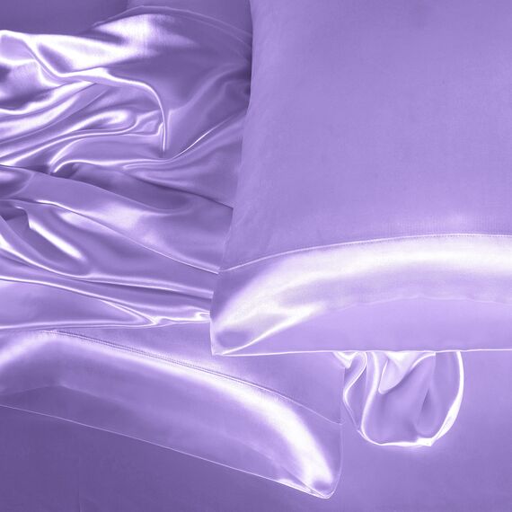 Homiest 4-teiliges Satin-Bettwäsche-Set, luxuriöses, seidiges Satin-Bettwäsche-Set mit tiefer Tasche, 1 Spannbetttuch + 1 Bettlaken + 2 Kissenbezüge (Queen-Size, Lavendel)
