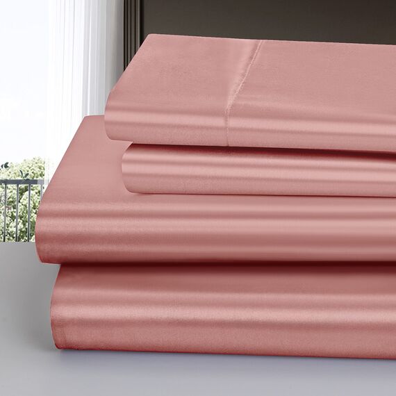 Homiest 4-teiliges Satin-Bettwäsche-Set, luxuriöses, seidiges Satin-Bettwäsche-Set mit tiefer Tasche, 1 Spannbetttuch + 1 Bettlaken + 2 Kissenbezüge (King-Size, sattes Pink)