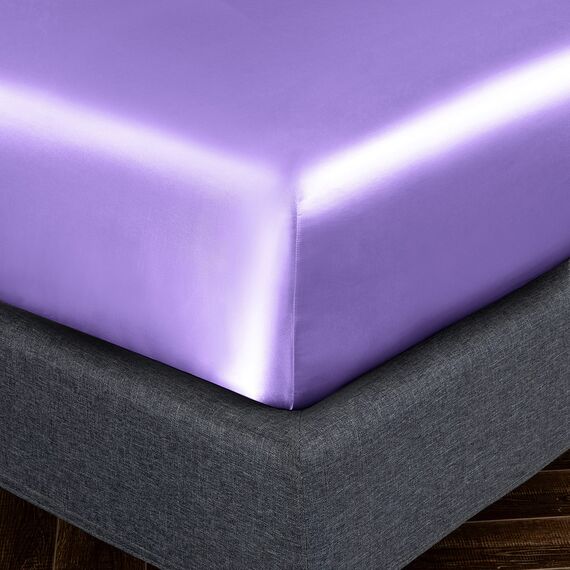 Homiest 4-teiliges Satin-Bettwäsche-Set, luxuriöses, seidiges Satin-Bettwäsche-Set mit tiefer Tasche, 1 Spannbetttuch + 1 Bettlaken + 2 Kissenbezüge (Queen-Size, Lavendel)