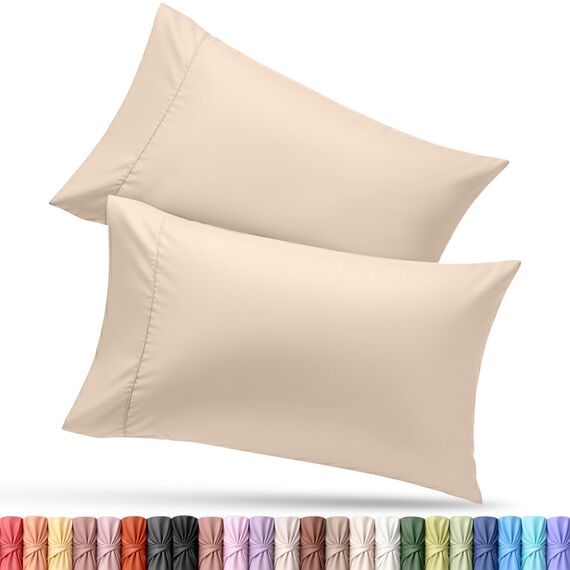 Utopia Bedding Queen-Kissenbezüge – 2er-Pack – Hotelverschluss – weicher, gebürsteter Mikrofaserstoff – schrumpf- und farbecht, Kissenbezüge 20 X 30 Inches (Queen, Beige)