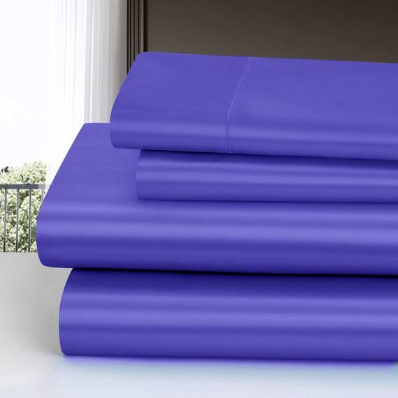 Homiest 4-teiliges Satin-Bettwäsche-Set, luxuriöses, seidiges Satin-Bettwäsche-Set mit tiefer Tasche, 1 Spannbetttuch + 1 Bettlaken + 2 Kissenbezüge (volle Größe, Periwinkle Blue)