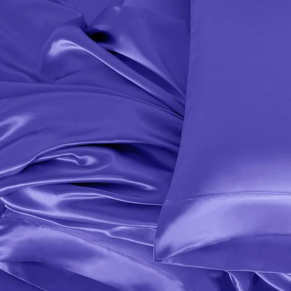 Homiest 4-teiliges Satin-Bettwäsche-Set, luxuriöses, seidiges Satin-Bettwäsche-Set mit tiefer Tasche, 1 Spannbetttuch + 1 Bettlaken + 2 Kissenbezüge (volle Größe, Periwinkle Blue)