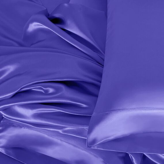 Homiest 3-teiliges Satin-Bettwäsche-Set, luxuriöses, seidiges Satin-Bettwäsche-Set mit tiefer Tasche, 1 Spannbetttuch + 1 Bettlaken + 1 Kissenbezug (Doppelbettgröße, Periwinkle Blue)