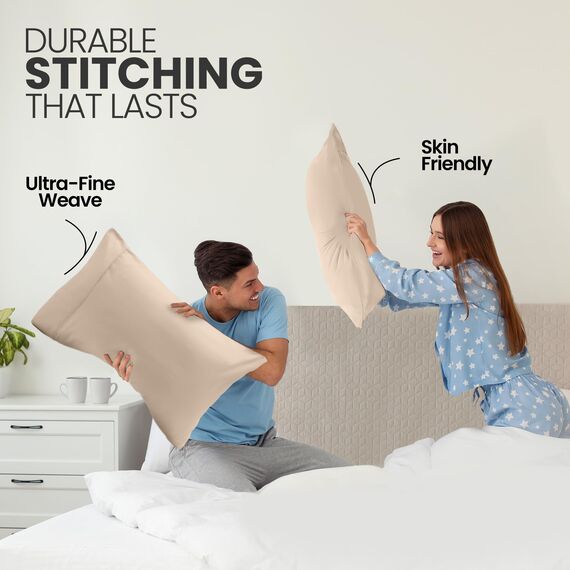 Utopia Bedding Queen-Kissenbezüge – 2er-Pack – Hotelverschluss – weicher, gebürsteter Mikrofaserstoff – schrumpf- und farbecht, Kissenbezüge 20 X 30 Inches (Queen, Beige)