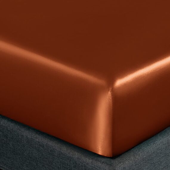 Homiest 4-teiliges Satin-Bettwäsche-Set, luxuriöses seidiges Satin-Bettwäsche-Set mit tiefen Taschen, 1 Spannbetttuch + 1 Bettlaken + 2 Kissenbezüge (Queen-Size-Größe, gebranntes Orange)