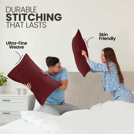 Utopia Bedding Queen-Kissenbezüge – 2er-Pack – Hotelverschluss – weicher, gebürsteter Mikrofaserstoff – schrumpf- und farbecht, Kissenbezüge 20 X 30 Inches (Queen, Burgunderrot)