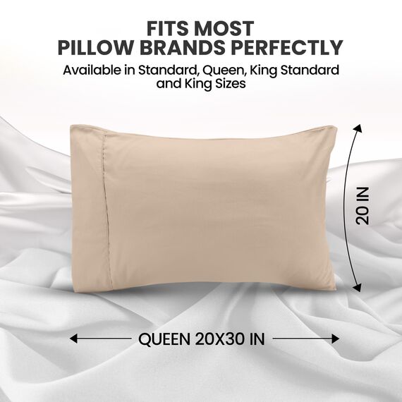 Utopia Bedding Queen-Kissenbezüge – 2er-Pack – Hotelverschluss – weicher, gebürsteter Mikrofaserstoff – schrumpf- und farbecht, Kissenbezüge 20 X 30 Inches (Queen, Beige)