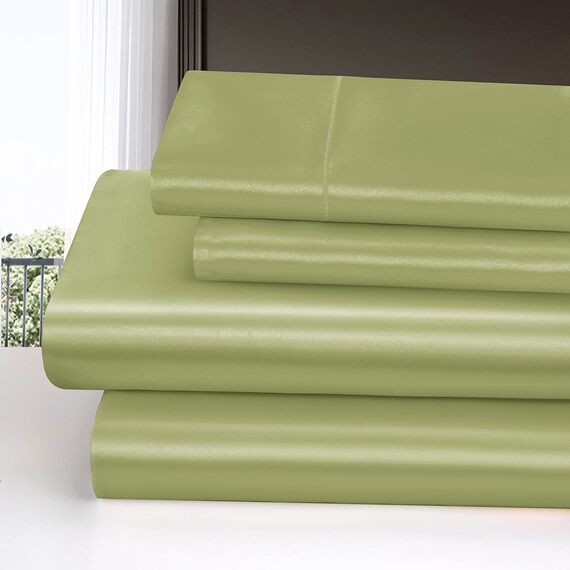 Homiest 4-teiliges Satin-Bettwäsche-Set mit tiefer Tasche, 1 Spannbetttuch + 1 Bettlaken + 2 Kissenbezüge (King Size, Salbeigrün)