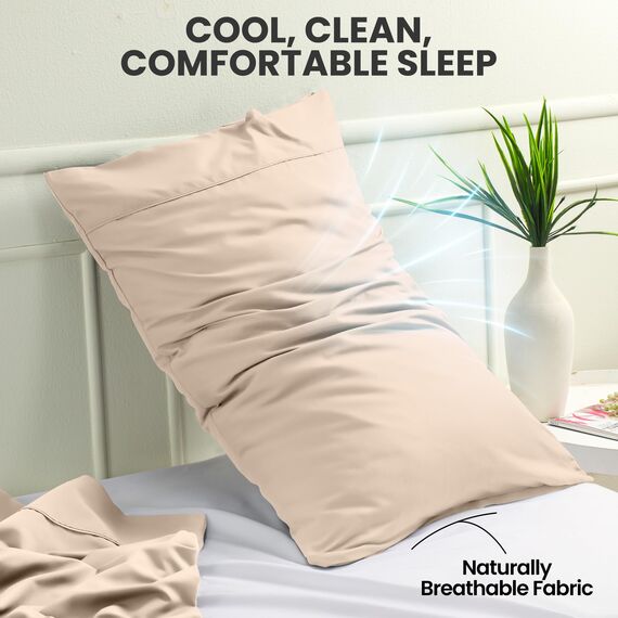 Utopia Bedding Queen-Kissenbezüge – 2er-Pack – Hotelverschluss – weicher, gebürsteter Mikrofaserstoff – schrumpf- und farbecht, Kissenbezüge 20 X 30 Inches (Queen, Beige)