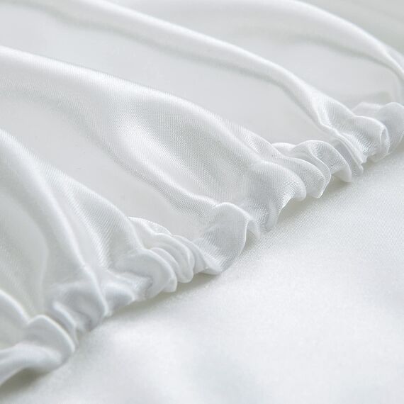 Homiest 4-teiliges Satin-Bettwäsche-Set, luxuriöses, seidiges Satin-Bettwäsche-Set mit tiefer Tasche, 1 Spannbetttuch + 1 Bettlaken + 2 Kissenbezüge (Cal King Size, weiß)