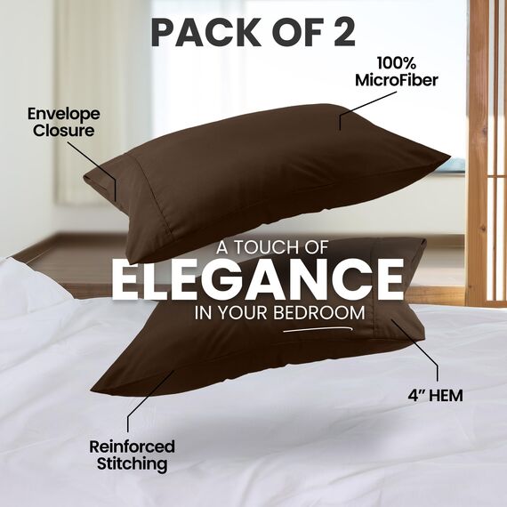 Utopia Bedding King-Size-Kissenbezüge – 2er-Pack – Hotelverschluss – weicher, gebürsteter Mikrofaserstoff – schrumpf- und farbecht, Kissenbezüge 20 X 40 Inches (Kingsize, Braun)